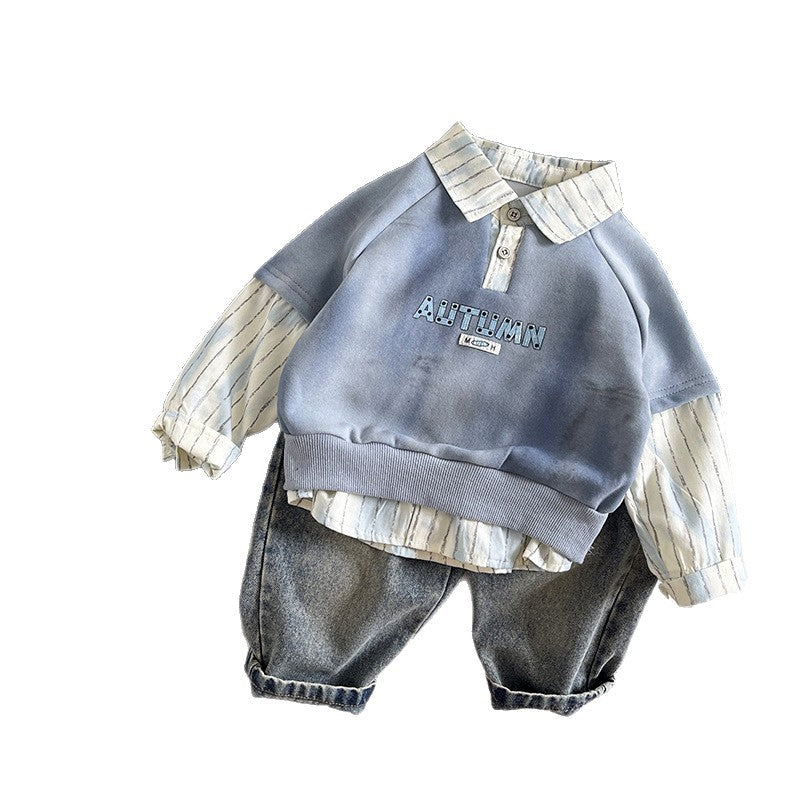 Long sleeved two-piece baby clothes for boys