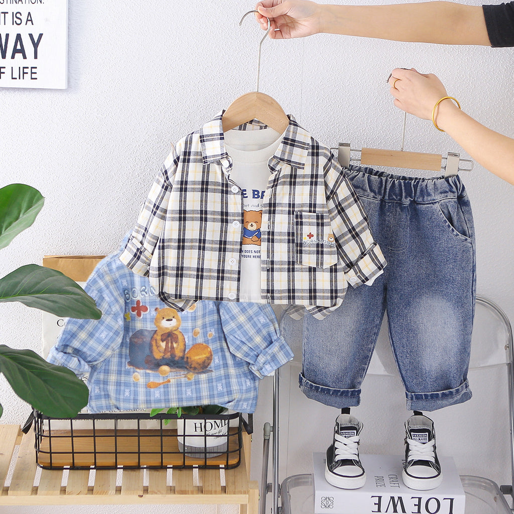 Cozy Plaid Long-Sleeve 3-Piece Set