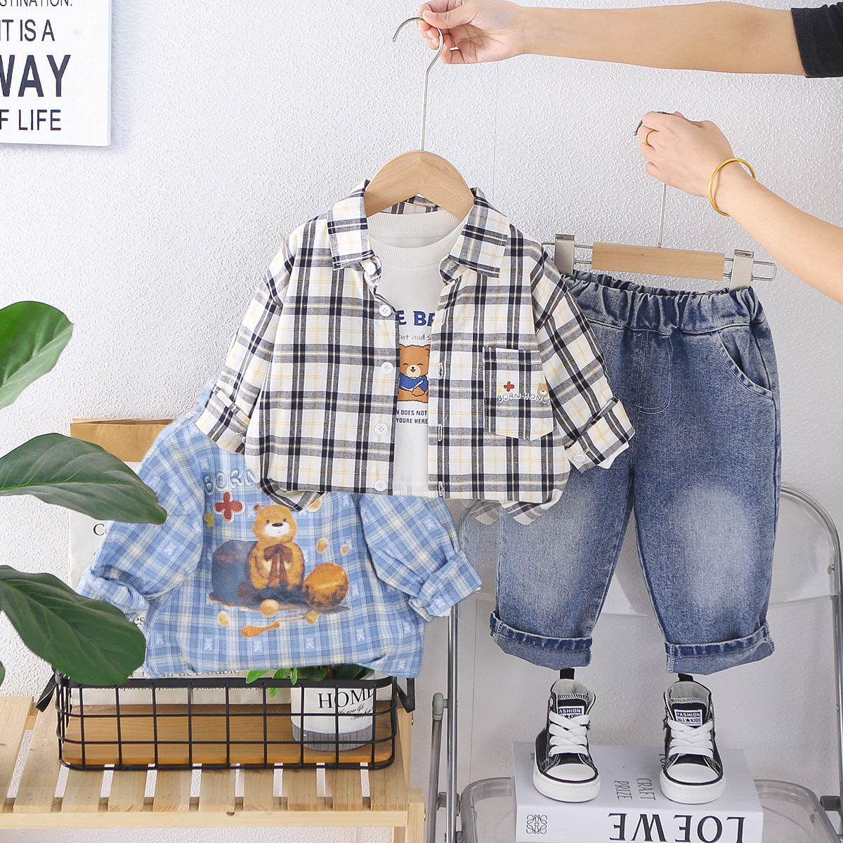 Cozy Plaid Long-Sleeve 3-Piece Set