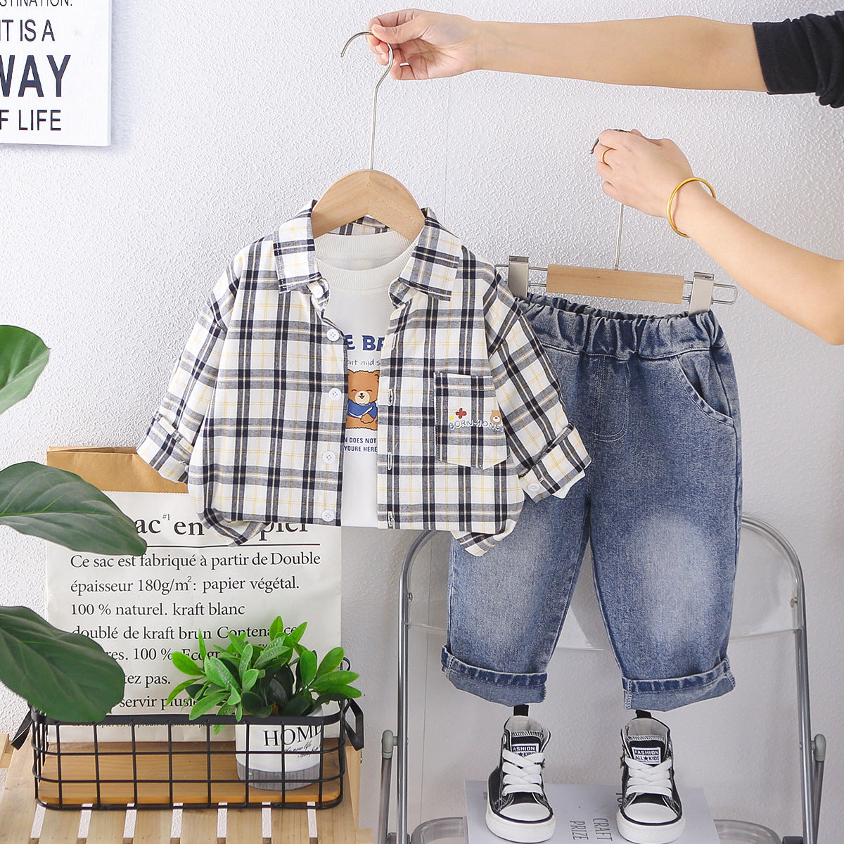 Cozy Plaid Long-Sleeve 3-Piece Set