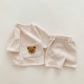 Waffle Knit Bear Print Top & Shorts Set
