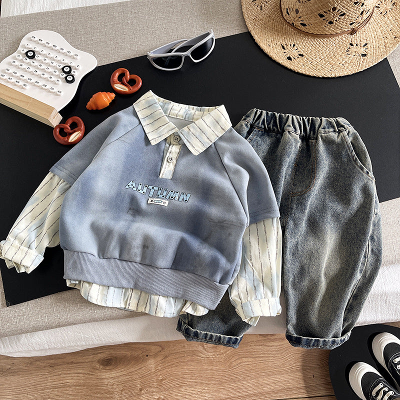 Long sleeved two-piece baby clothes for boys