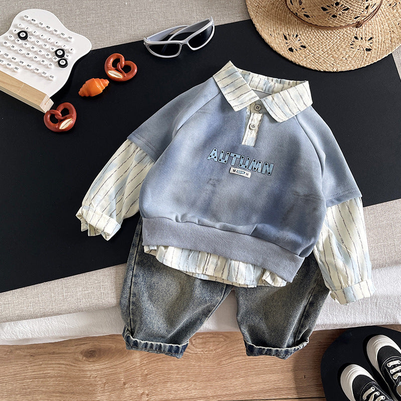 Long sleeved two-piece baby clothes for boys