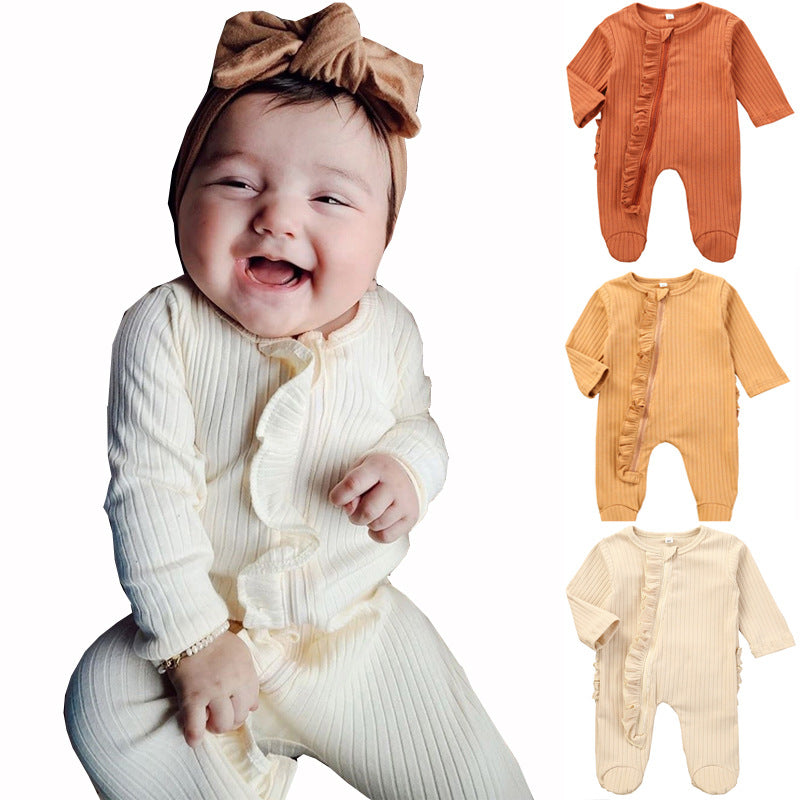 Orange Cozy Cub baby long sleeve cotton romper, warm autumn winter one-piece for crawling and comfort.