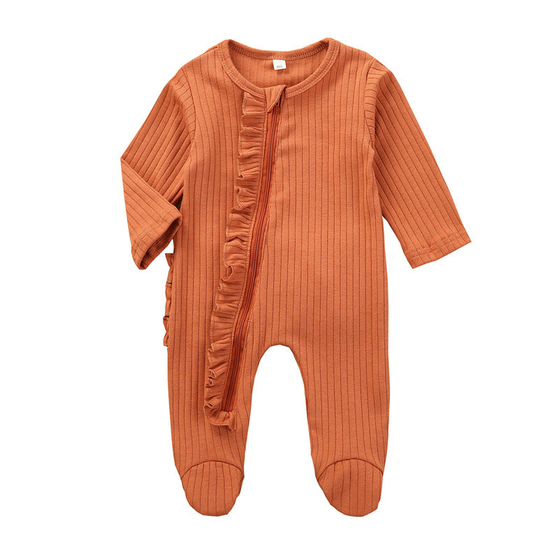 Orange Cozy Cub baby long sleeve cotton romper for infants, warm one-piece suitable for autumn and winter, soft and comfortable.