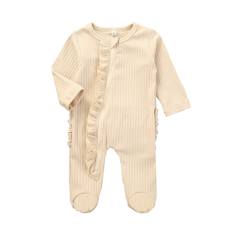 Orange Cozy Cub baby long sleeve romper, soft cotton one-piece for crawling and warmth in autumn and winter for infants.