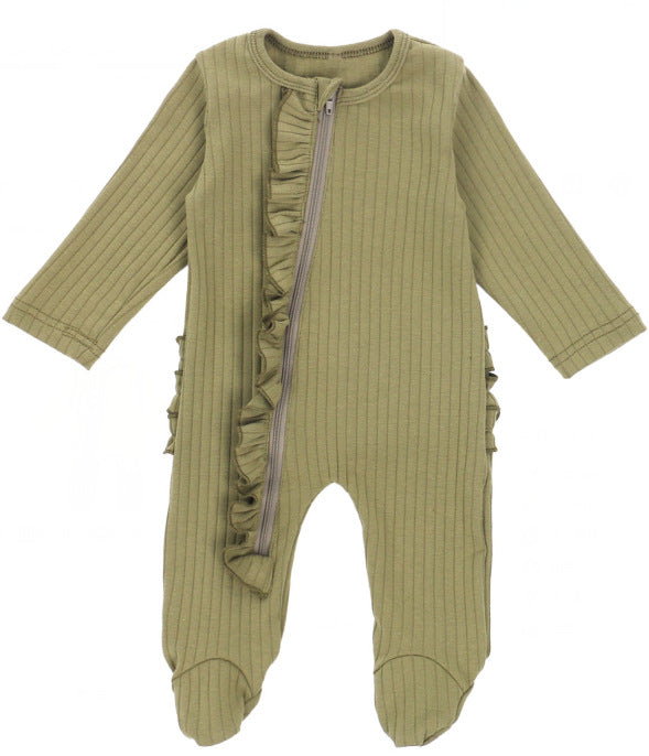 Orange Cozy Cub baby long sleeve romper, soft cotton one-piece for crawling and warmth in autumn and winter.