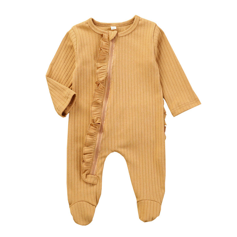 Cozy Cub orange long sleeve baby romper, warm autumn winter one-piece for infants, soft and comfortable for cold weather.