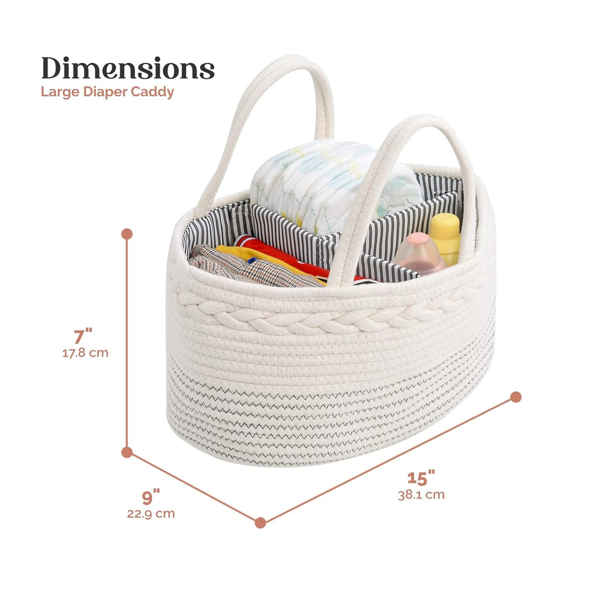 Cozy Cub Cotton Rope Diaper Caddy Organizer for nursery changing table, with handles and multiple compartments for baby essentials.