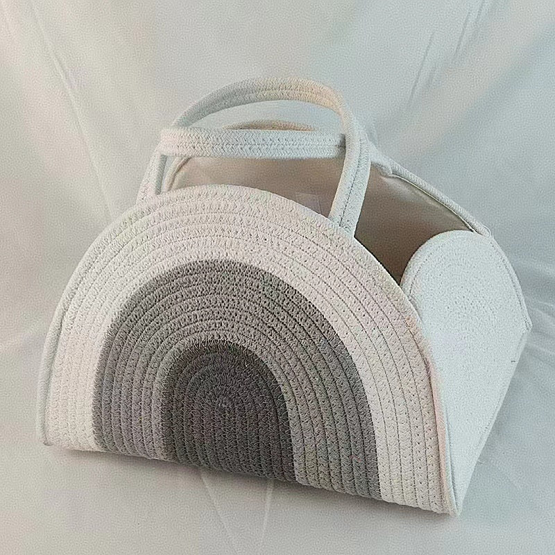 Large Cozy Cub Earthy Rainbow Cotton Rope Diaper Caddy Basket for nursery storage, featuring colorful rainbow design and sturdy cotton rope.