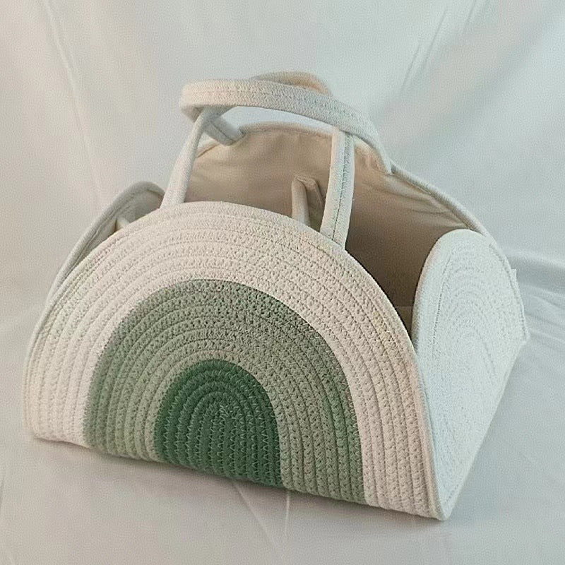 Large Cozy Cub Earthy Rainbow Cotton Rope Diaper Caddy Basket for nursery storage and organization.