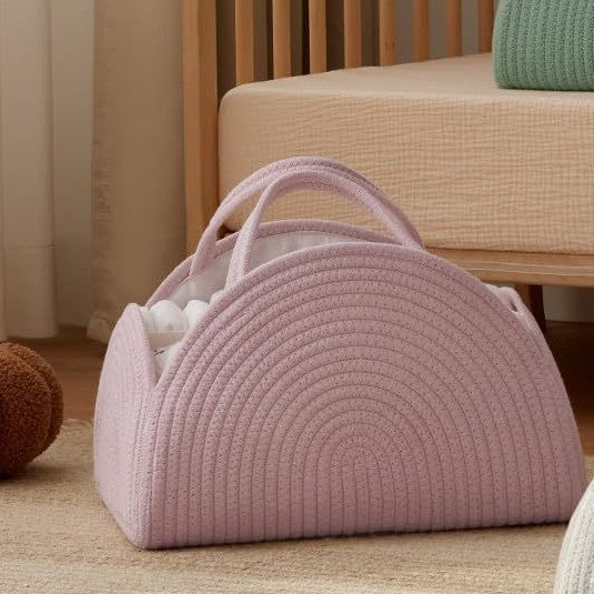 Large Cozy Cub Earthy Rainbow Cotton Rope Diaper Caddy Basket for nursery storage, featuring a durable, natural fiber design.