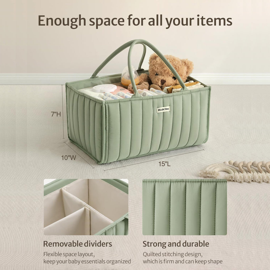 Green Cozy Cub Stylish Diaper Caddy Storage Basket for newborn essentials, featuring organized compartments for baby care items.