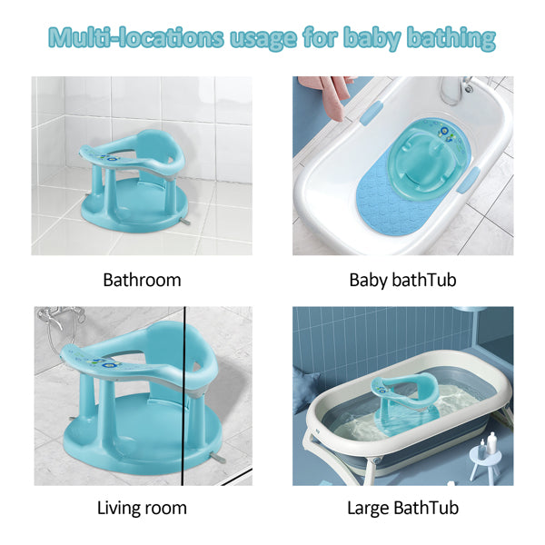 Blue Cozy Cub baby bath chair, safe supportive infant bathing seat with cushioned design and secure straps for comfortable bathing.