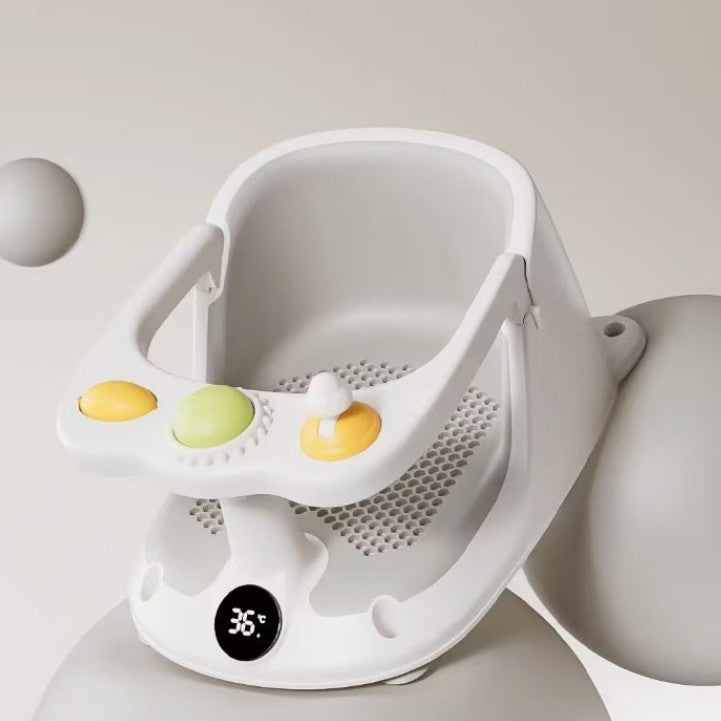 Cozy Cub Baby Bath Seat with non-slip suction cups and temperature display, designed for safe, comfortable bathing for infants.