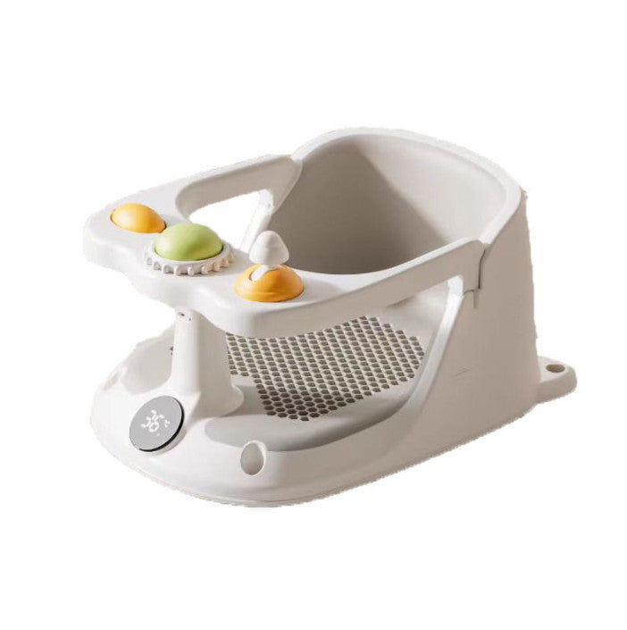 Cozy Cub baby bath seat with non-slip suction cups and temperature display, designed for safe and comfortable bathing.