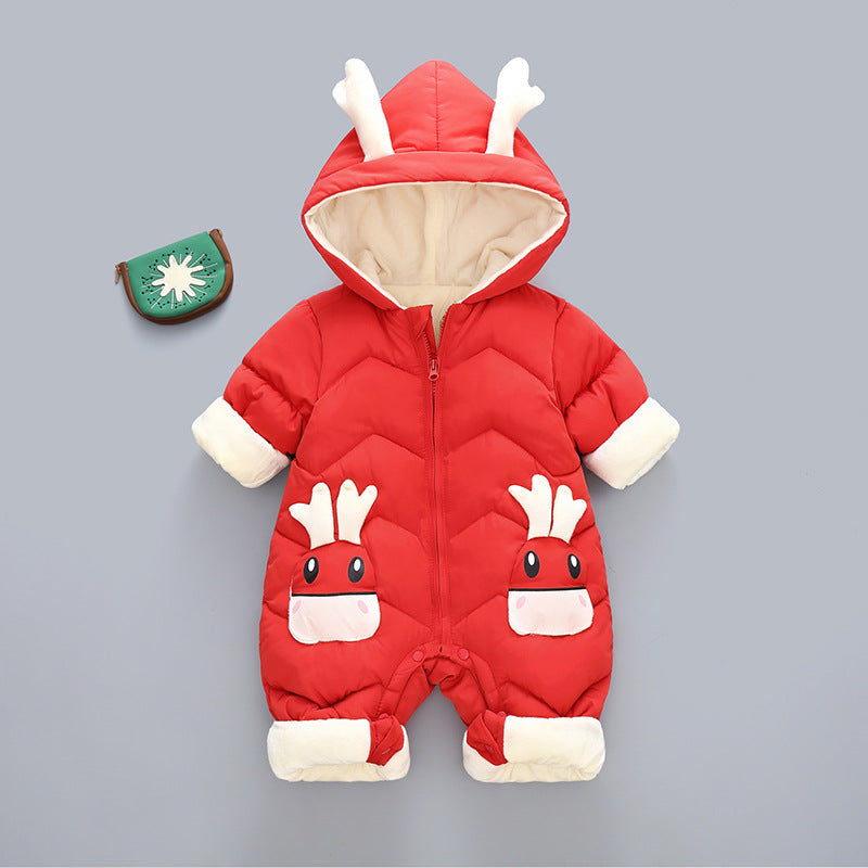 Cozy Cub baby winter romper in blue, warm and cozy one-piece outfit for cold days, suitable for infants.