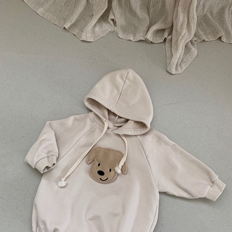 Cozy Cub baby sweater bodysuit in brown, soft knit one-piece romper with cute design, perfect for infants.