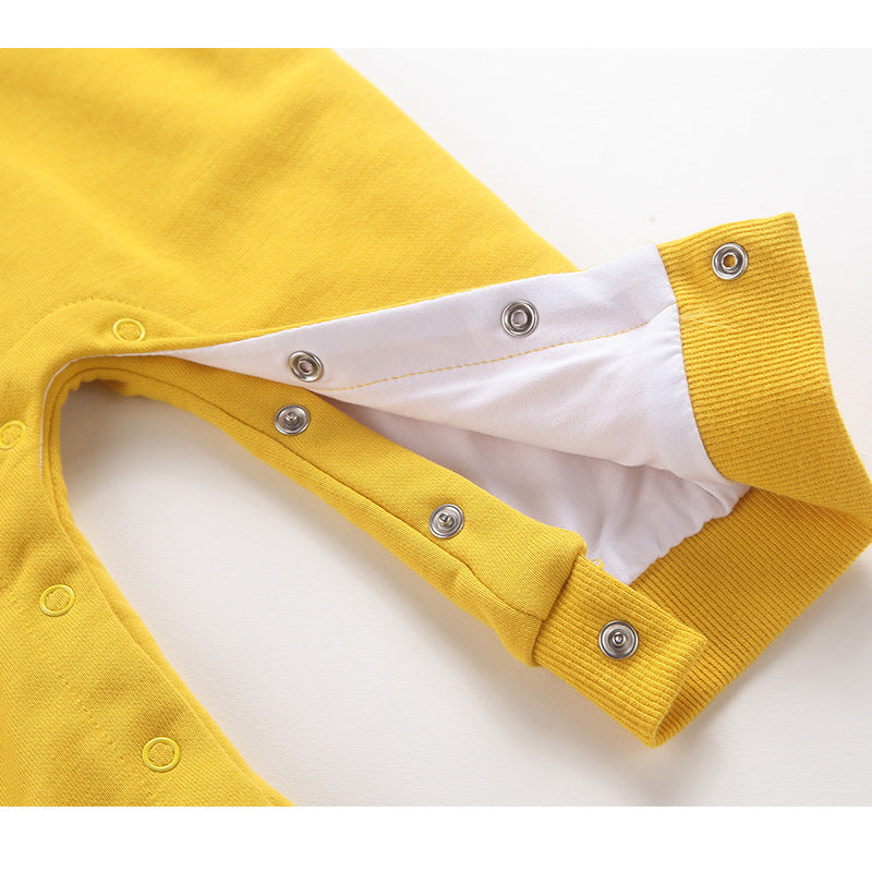 Cozy Cub baby gentleman romper in yellow, featuring a dapper one-piece outfit for little boys, made of soft, comfortable fabric.
