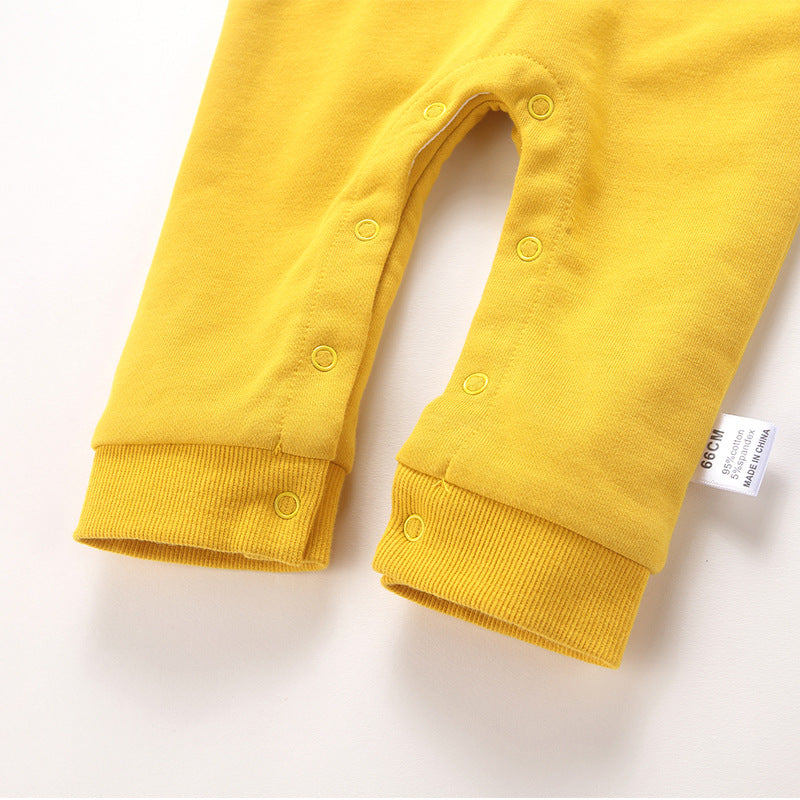Yellow Cozy Cub Baby Gentleman Romper, a dapper one-piece outfit for little boys, featuring soft fabric and adorable design.