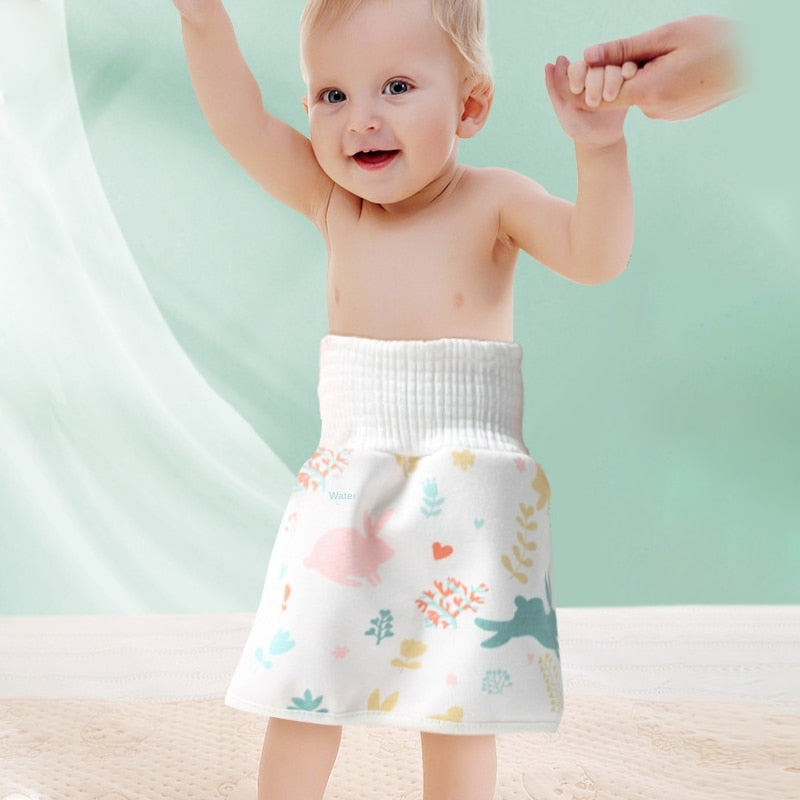 Cozy Cub baby diaper skirt for girls, featuring a cute layered design and animal print, ideal for comfortable baby clothing.