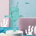Blue Cozy Cub baby bath net rack supporting infant bathing sling, designed for safe and comfortable baby bathing.