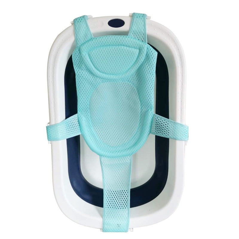 Blue Cozy Cub baby bath net rack and infant bathing sling support for safe, comfortable bath time.
