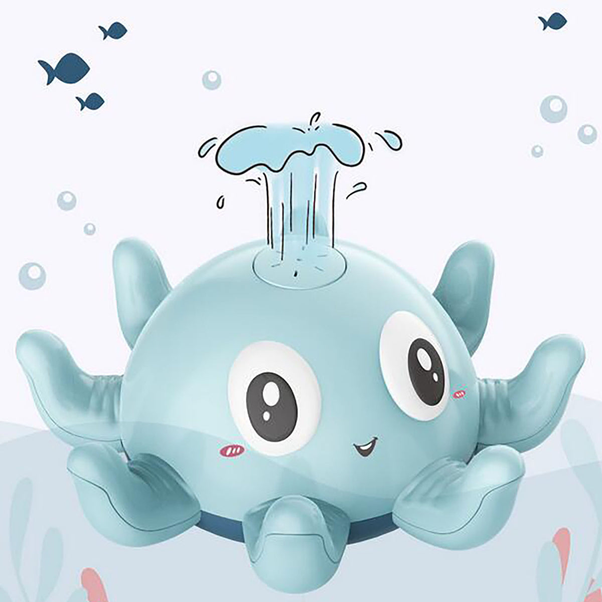 Blue Cozy Cub Baby Bath Spray Toy with flashing water spray, designed for fun shower and bath play for infants.