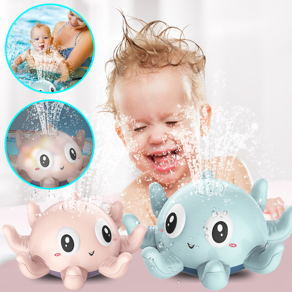 Cozy Cub Baby Bath Spray Toy, blue flashing water spray shower toy for kids, fun bath time water play accessory.