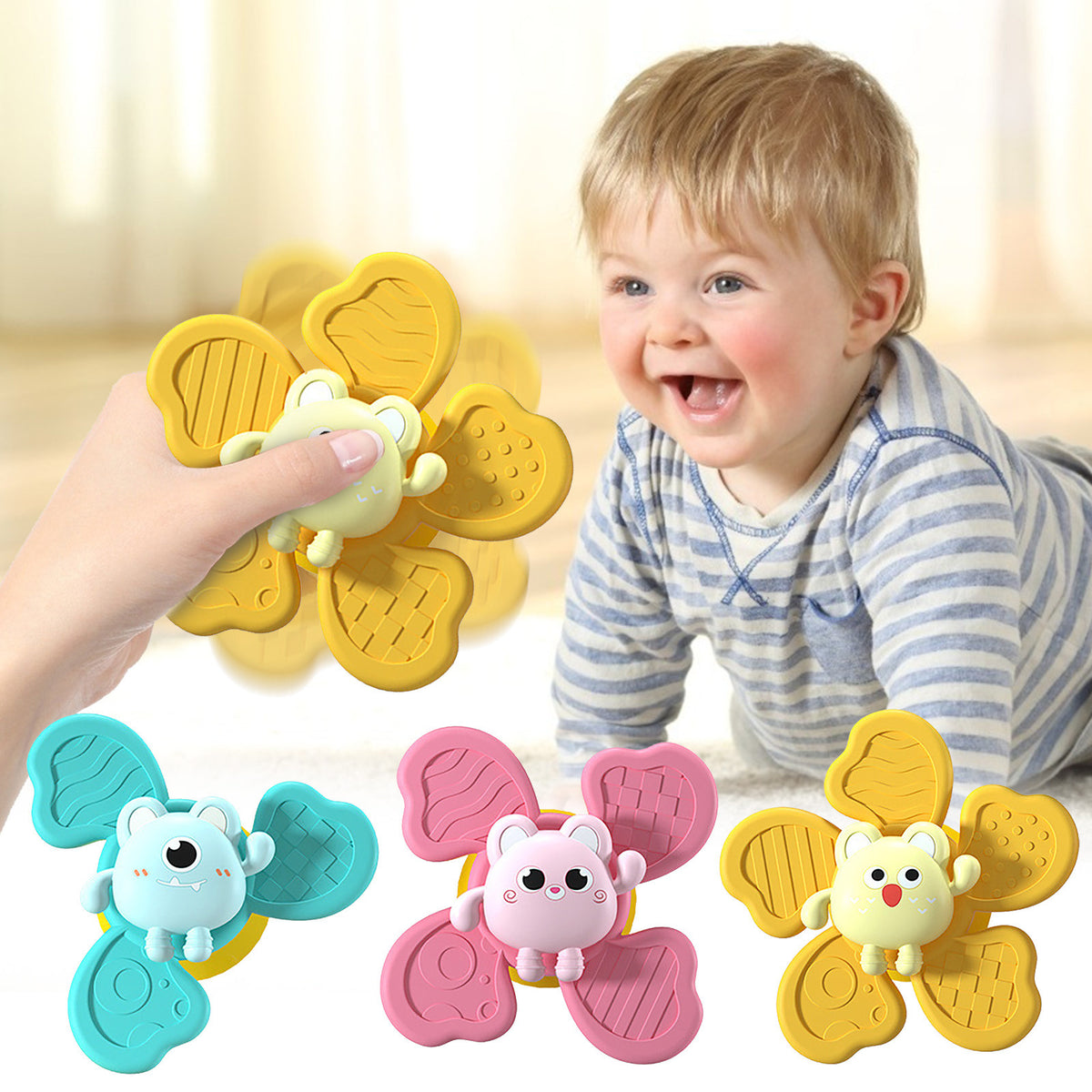 Cozy Cub baby bath spinner toy with animal hand spinner and suction cups, designed for fun and engagement during bath time.