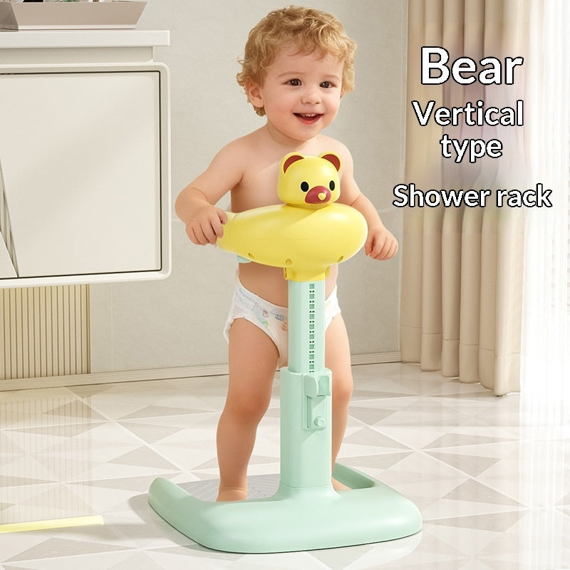 Yellow Cozy Cub baby bathtub stand with safe standing bath support for secure and comfortable bathing.