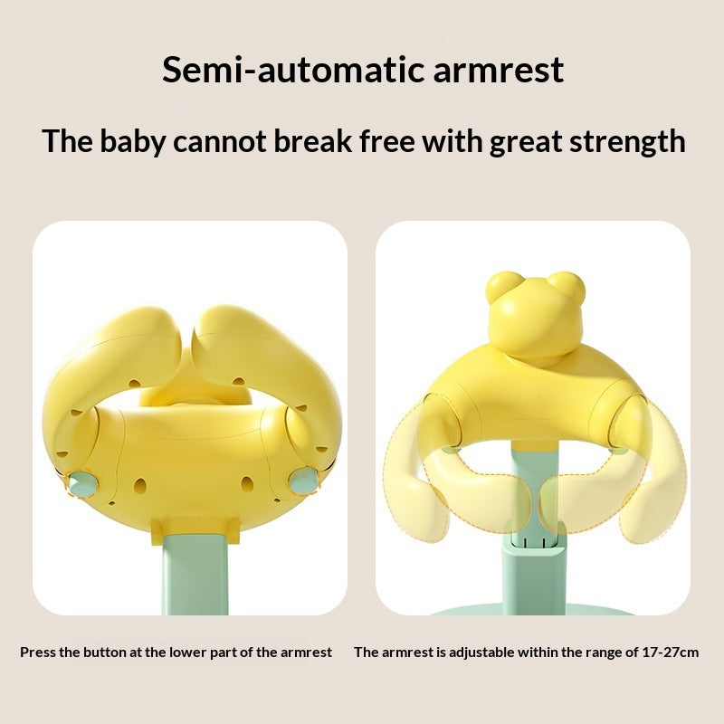 Yellow Cozy Cub baby bathtub stand with secure standing support for safe and comfortable bath time.