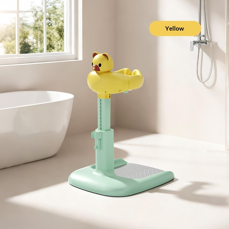 Yellow Cozy Cub baby bathtub stand with safe standing bath support for secure and comfortable bathing of infants.
