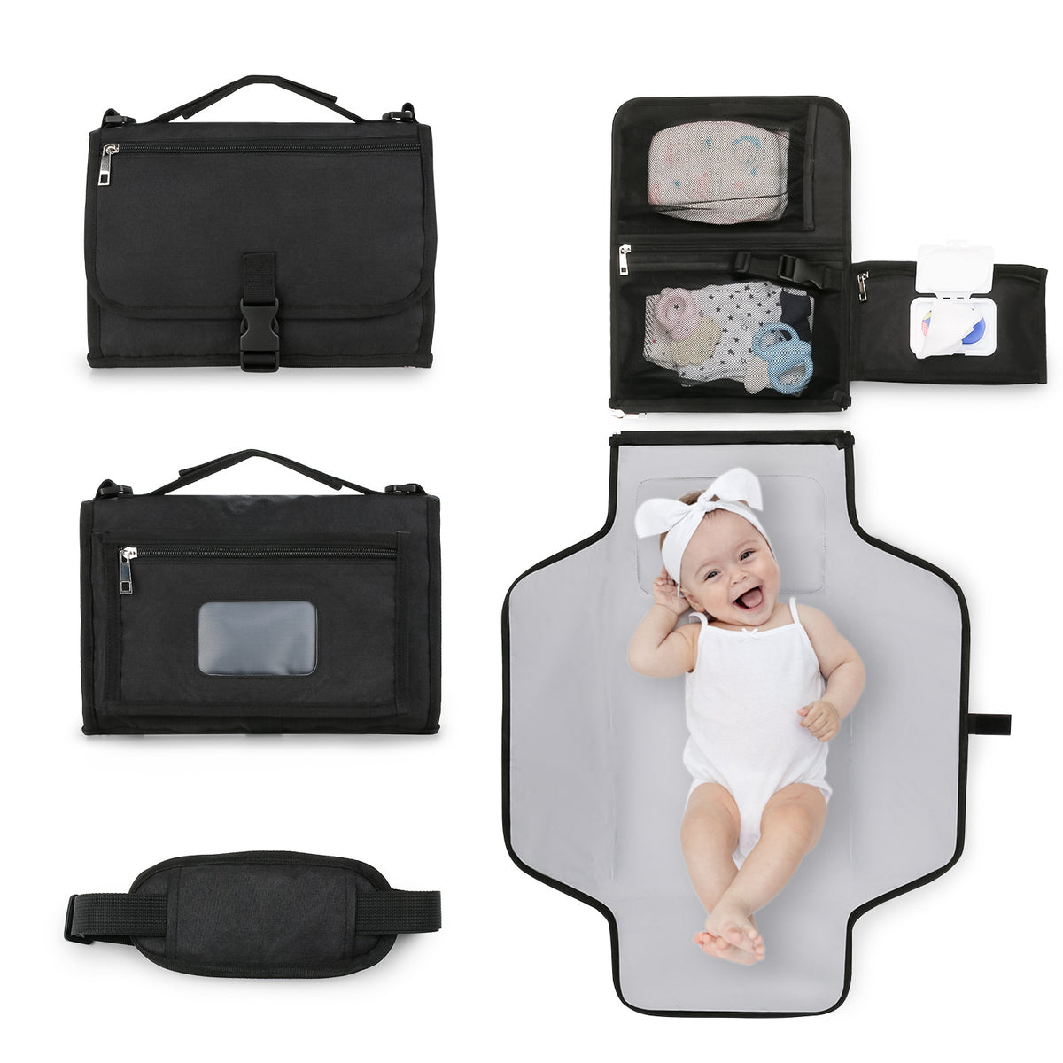 Gray Cozy Cub waterproof baby diaper pad, folding portable changing mat with waterproof surface for baby diaper changes.