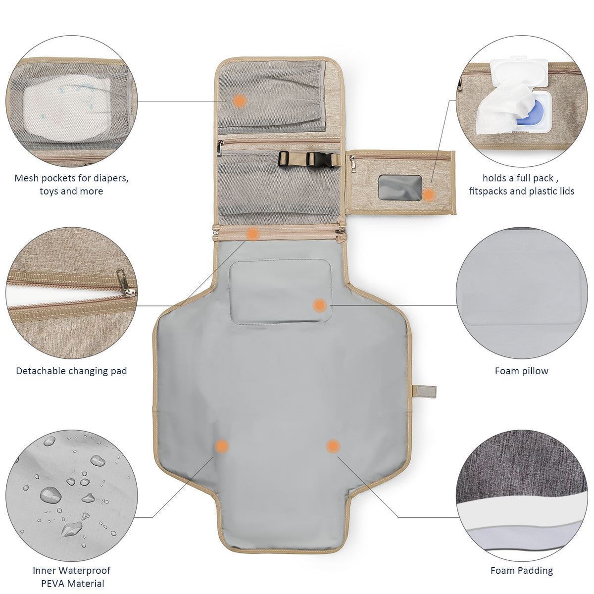 Gray Cozy Cub waterproof baby diaper pad, portable folding changing mat for easy, clean diaper changes on the go.