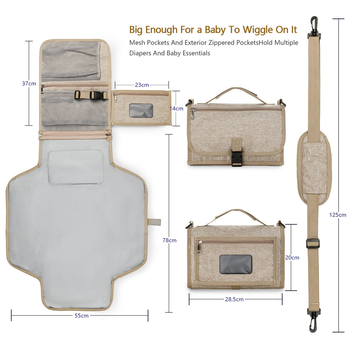 Gray Cozy Cub waterproof baby diaper pad, portable folding changing mat, ideal for on-the-go diaper changes.