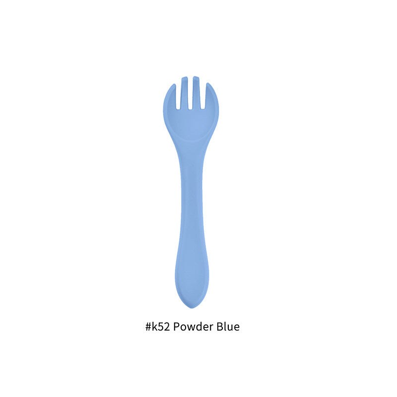 Cozy Cub baby silicone feeding fork in army green, food grade infant utensil designed for safe, easy self-feeding.