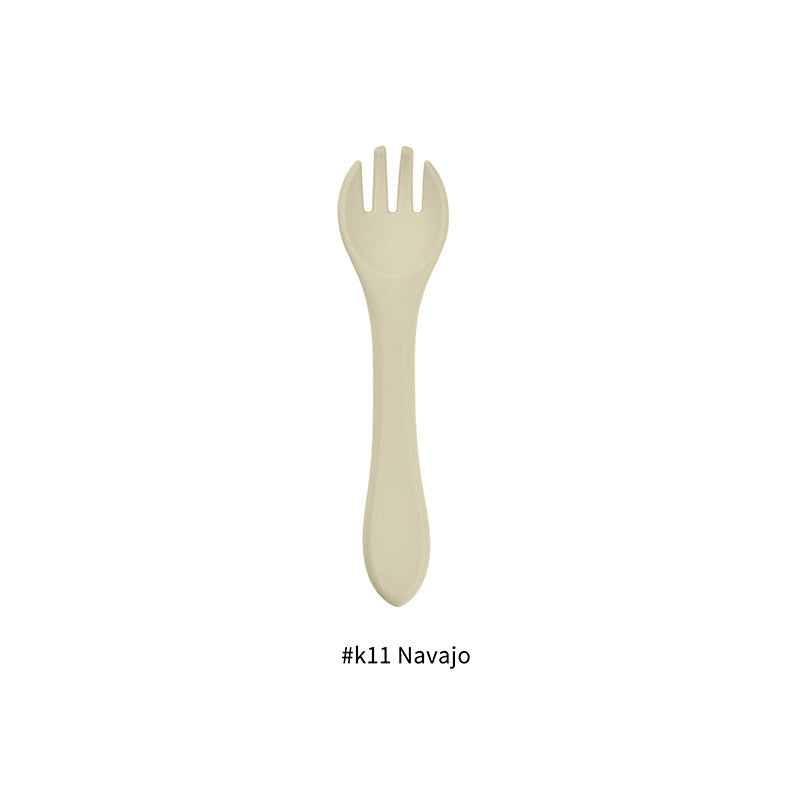 Cozy Cub baby silicone fork in army green, food-grade infant feeding utensil with soft, child-friendly design for safe feeding.