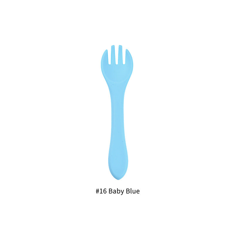 Cozy Cub baby silicone fork in army green, food grade infant feeding utensil with soft, safe silicone for young children.
