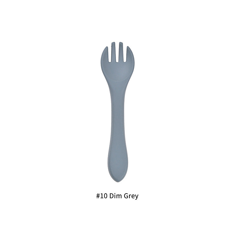 Cozy Cub baby silicone feeding fork in army green, food-grade infant utensil designed for safe, easy feeding for babies.