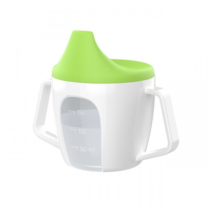 Cozy Cub baby straw mug, spill-proof silicone feeding bottle in beige, designed for easy feeding and toddler hydration.