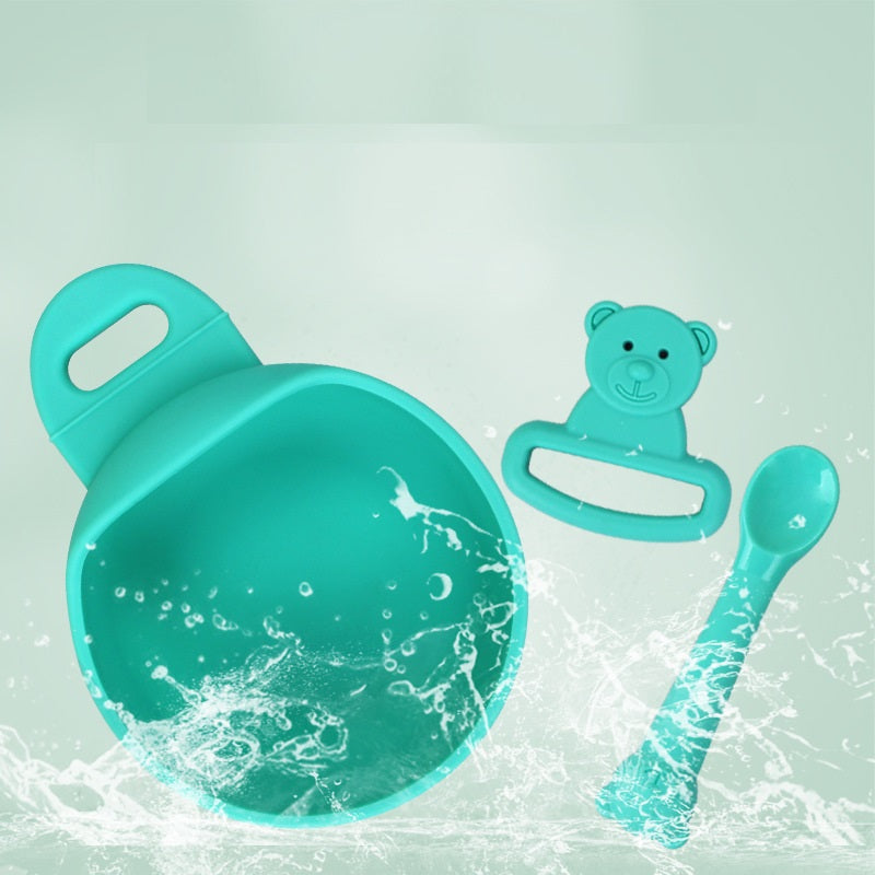 Cozy Cub baby feeding set with green silicone bowl and spoon, food-grade 3-piece silicone feeding set for infants