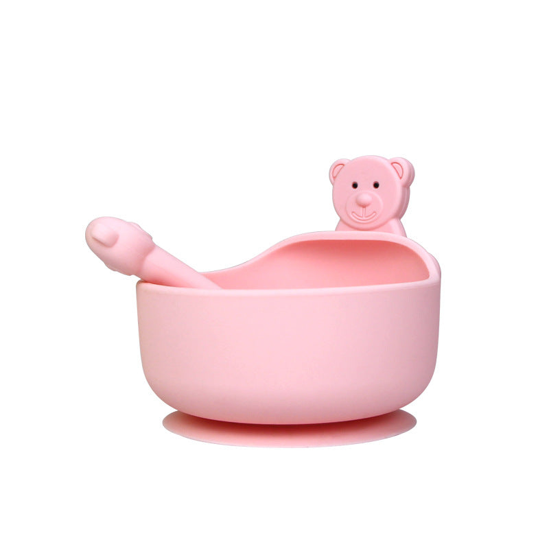 Cozy Cub Baby Bowl and Spoon Set in green, food-grade silicone, includes three-piece feeding set for infants and toddlers.