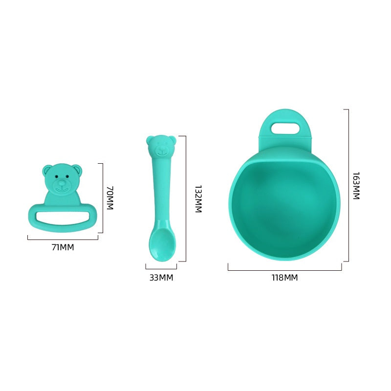 Cozy Cub baby feeding set with green silicone bowl and spoon, food-grade 3-piece silicone feeding set for infants