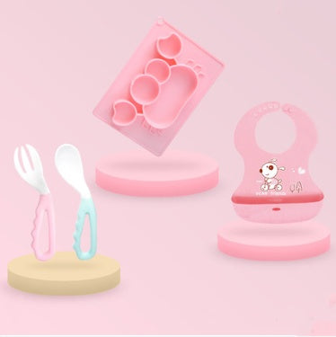 Pink Cozy Cub cartoon suction bowl for infants, silicone learning dish with colorful cartoon design, perfect for feeding and mealtime.