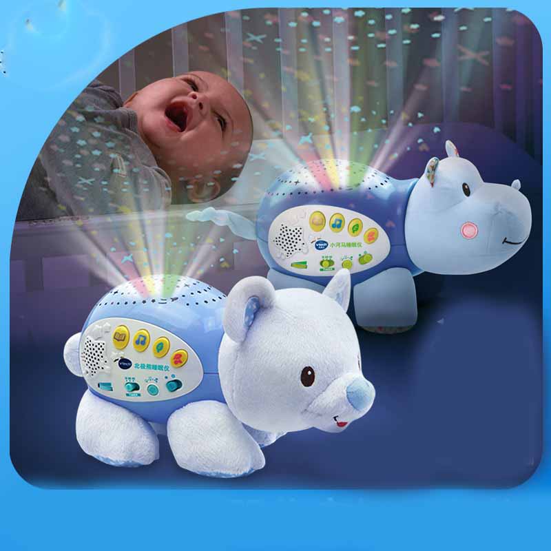 Cozy Cub Baby Hippo sleep soother plush toy with sound for infants, featuring a soft blue sleep aid for calming and soothing sleep.