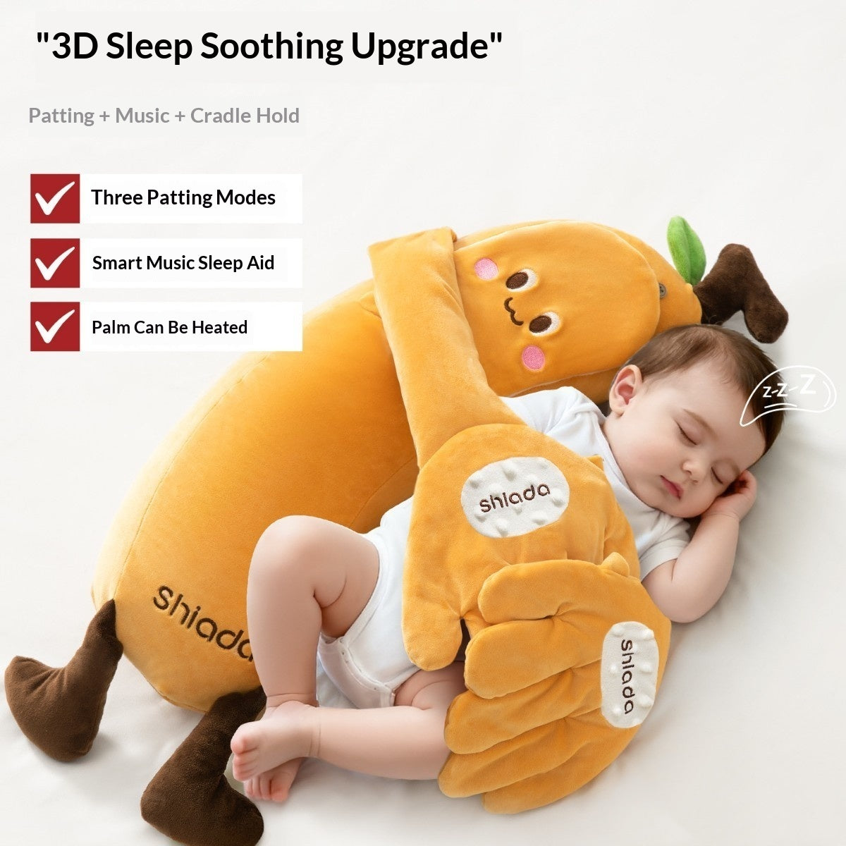 Cozy Cub Baby Soothing Palm Pillow sleep aid doll, designed to comfort infants and prevent startle reflex during sleep.