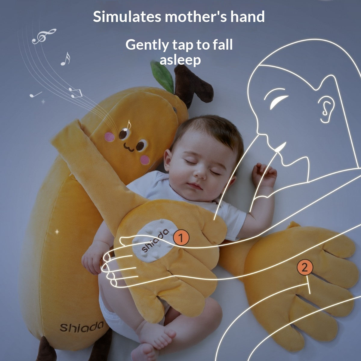 Cozy Cub Baby Soothing Palm Pillow, anti-startle sleep aid doll designed to comfort infants and promote peaceful sleep.