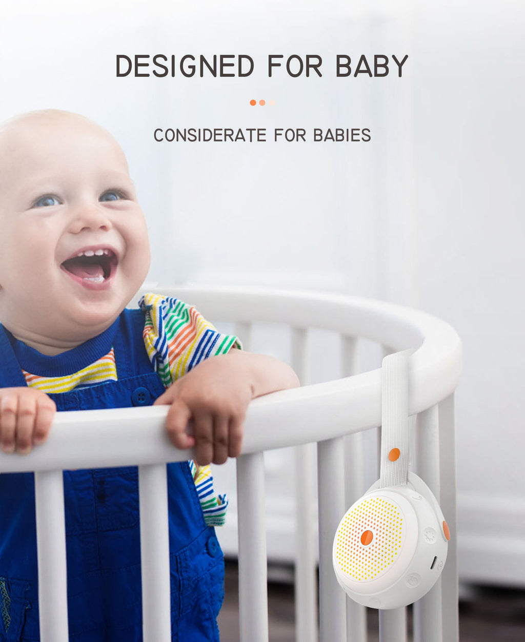 Cozy Cub Portable White Noise Machine for babies, compact travel sleep aid with USB, designed to soothe and help babies sleep peacefully.