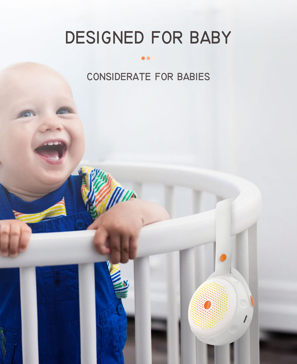Cozy Cub Portable White Noise Machine for babies, compact travel sleep aid with USB, designed to soothe and help babies sleep peacefully.
